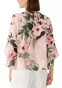 Women's Floral Print Flutter Sleeve Blouse