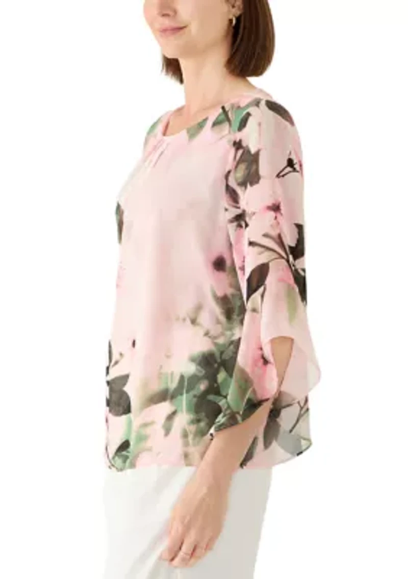 Women's Floral Print Flutter Sleeve Blouse