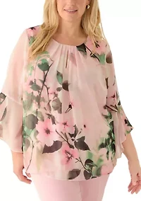 Plus Floral Print Keyhole Neck Blouse