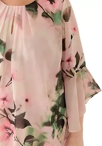 Plus Floral Print Keyhole Neck Blouse