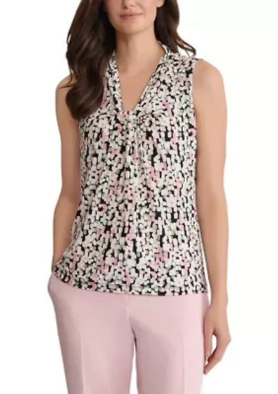 Women's Sleeveless Knot Front Print Blouse
