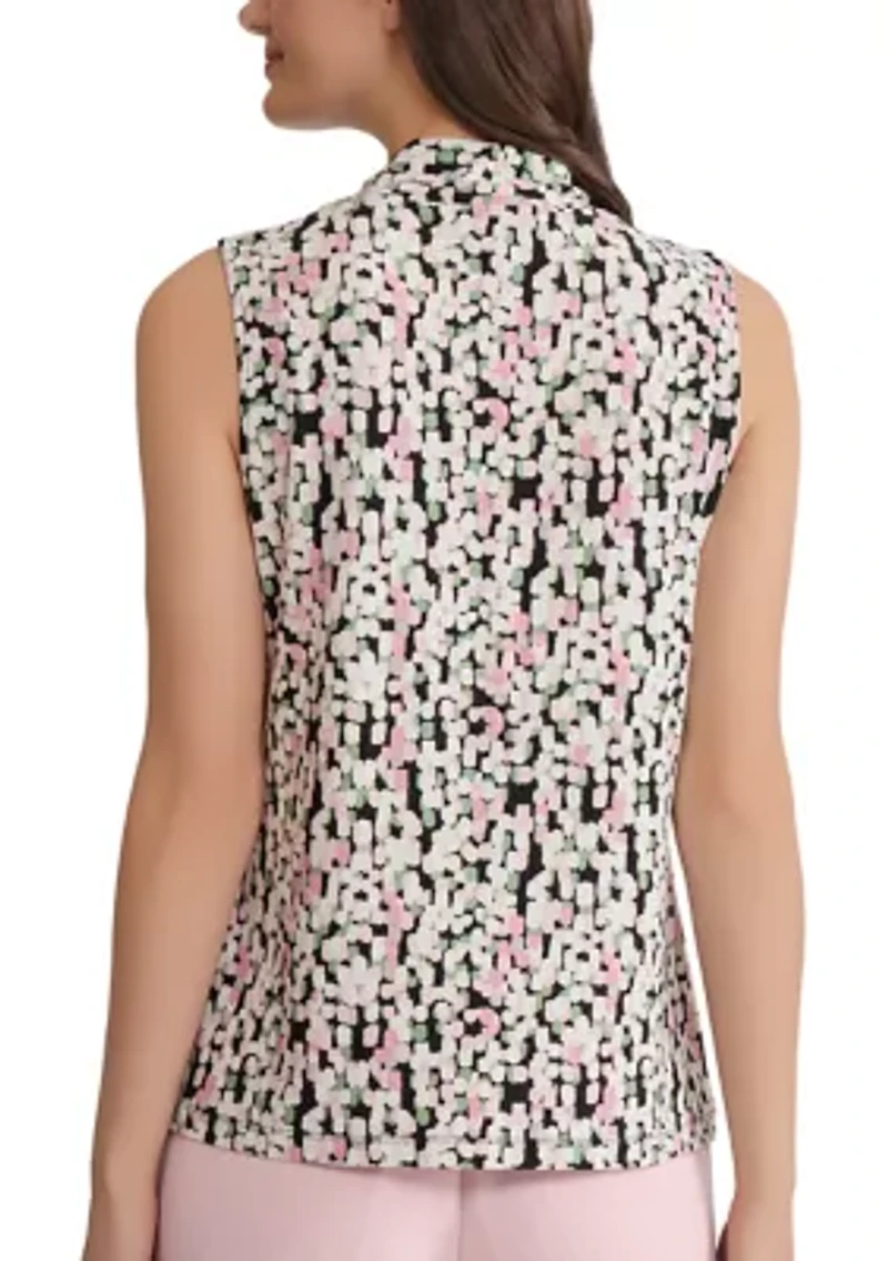 Women's Sleeveless Knot Front Print Blouse