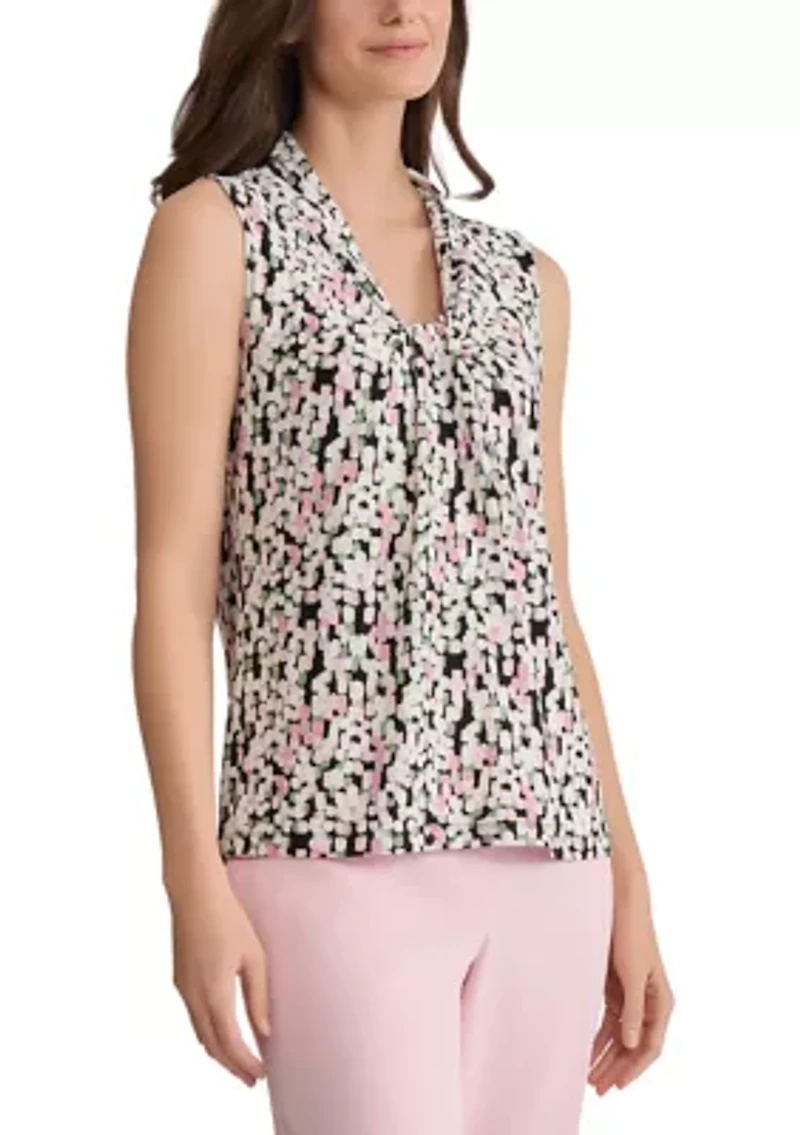 Women's Sleeveless Knot Front Print Blouse