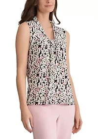 Women's Sleeveless Knot Front Print Blouse