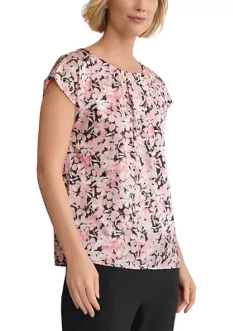 Women's Mini Floral Printed Cap Sleeve Blouse