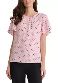 Women's Dot Print Tulip Sleeve Blouse