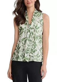 Women's Sleeveless Bias Tie Front Printed Blouse