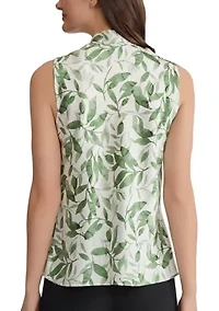 Women's Sleeveless Bias Tie Front Printed Blouse