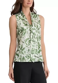 Women's Sleeveless Bias Tie Front Printed Blouse