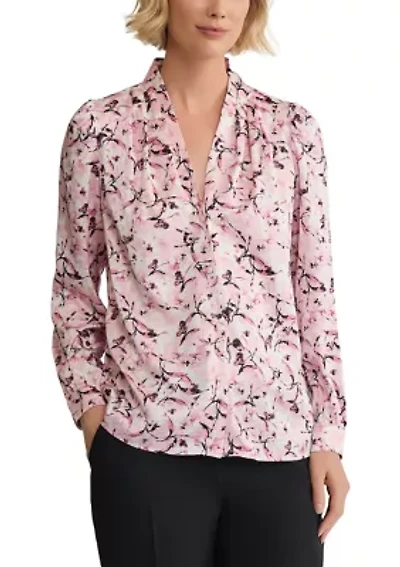 Women's Abstract Floral Print Button Front Blouse