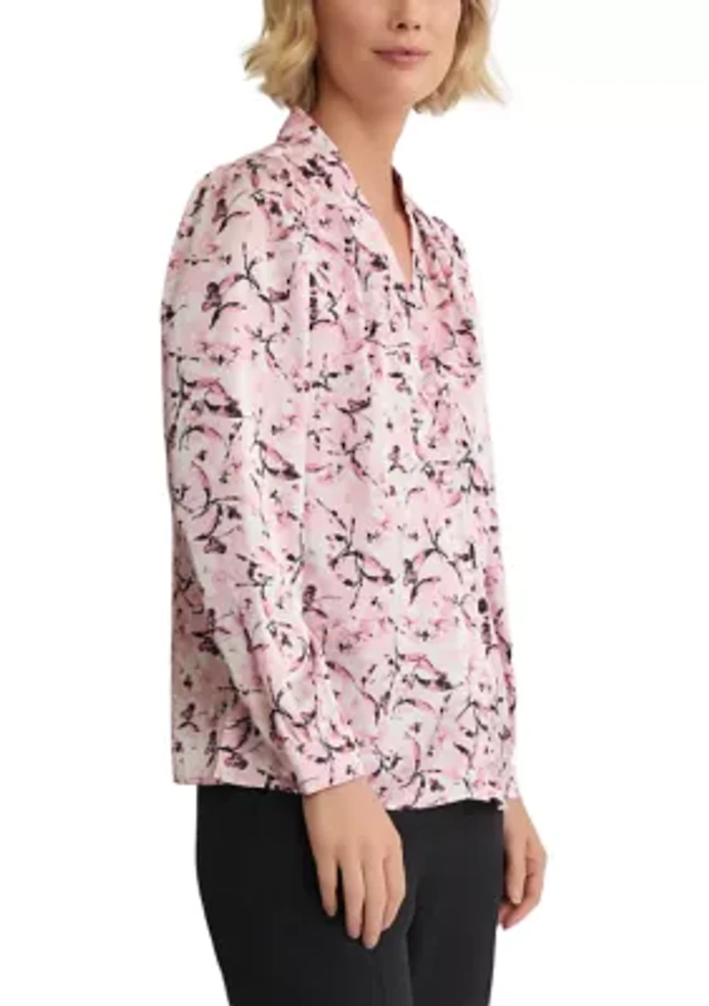 Women's Abstract Floral Print Button Front Blouse