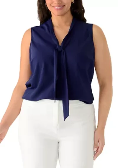 Plus Sleeveless Bias Tie Front Blouse