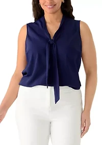 Plus Sleeveless Bias Tie Front Blouse