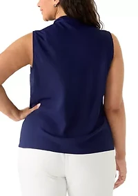 Plus Sleeveless Bias Tie Front Blouse