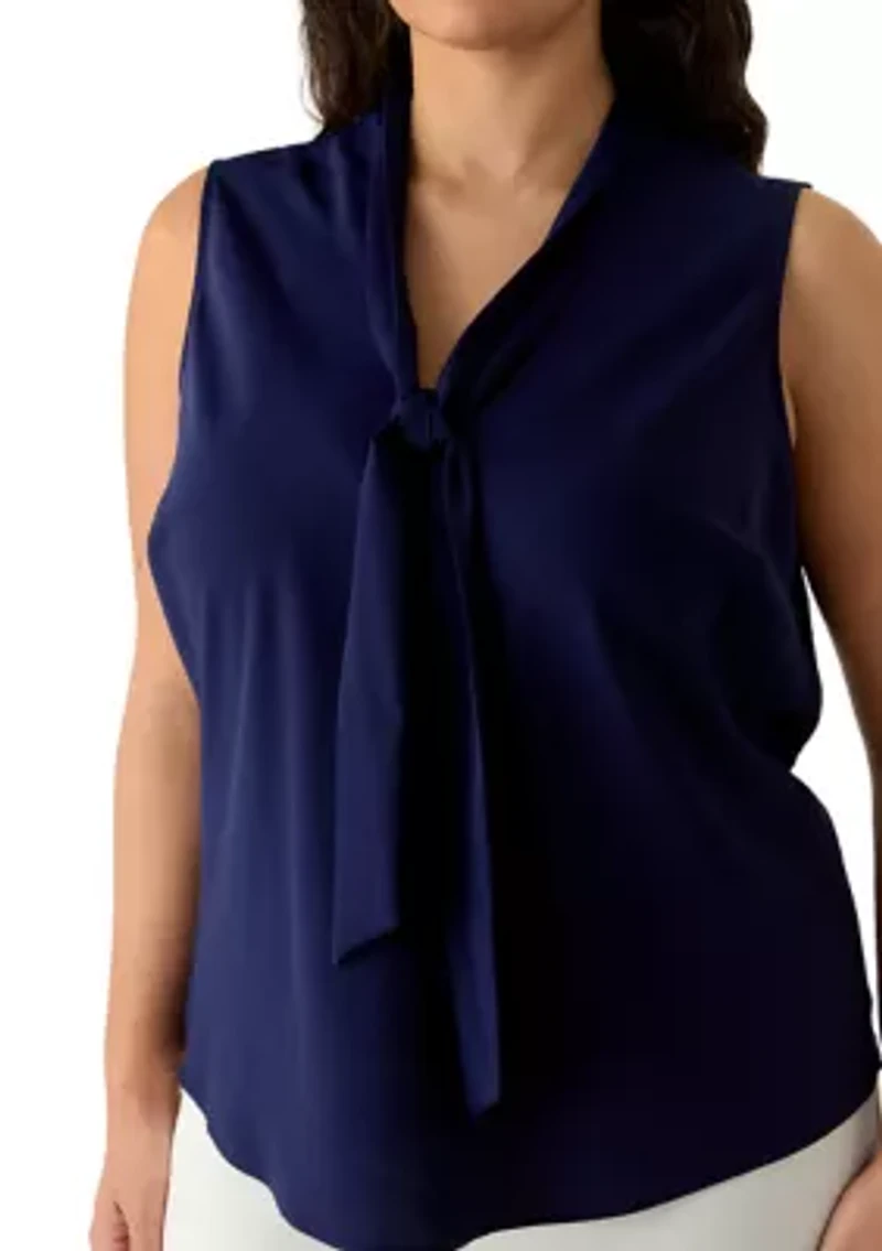 Plus Sleeveless Bias Tie Front Blouse