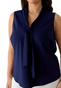 Plus Sleeveless Bias Tie Front Blouse