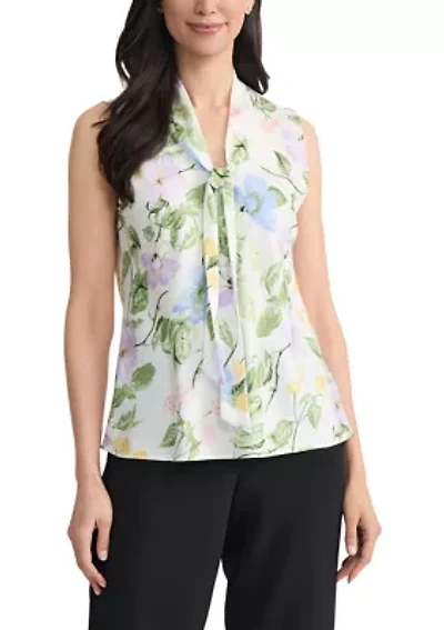 Women's Sleeveless Bias Tie Front Blouse