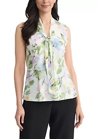 Women's Sleeveless Bias Tie Front Blouse
