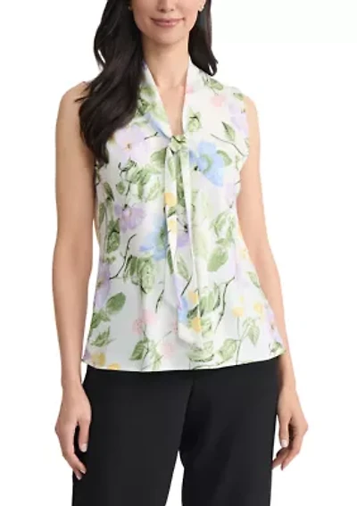 Petite Sleeveless Bias Tie Front Blouse