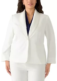 Plus Shawl Collar Pearl Trim Jacket