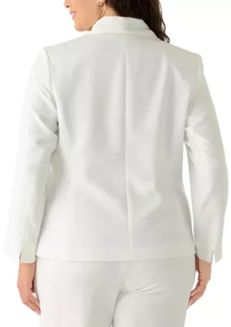 Plus Shawl Collar Pearl Trim Jacket