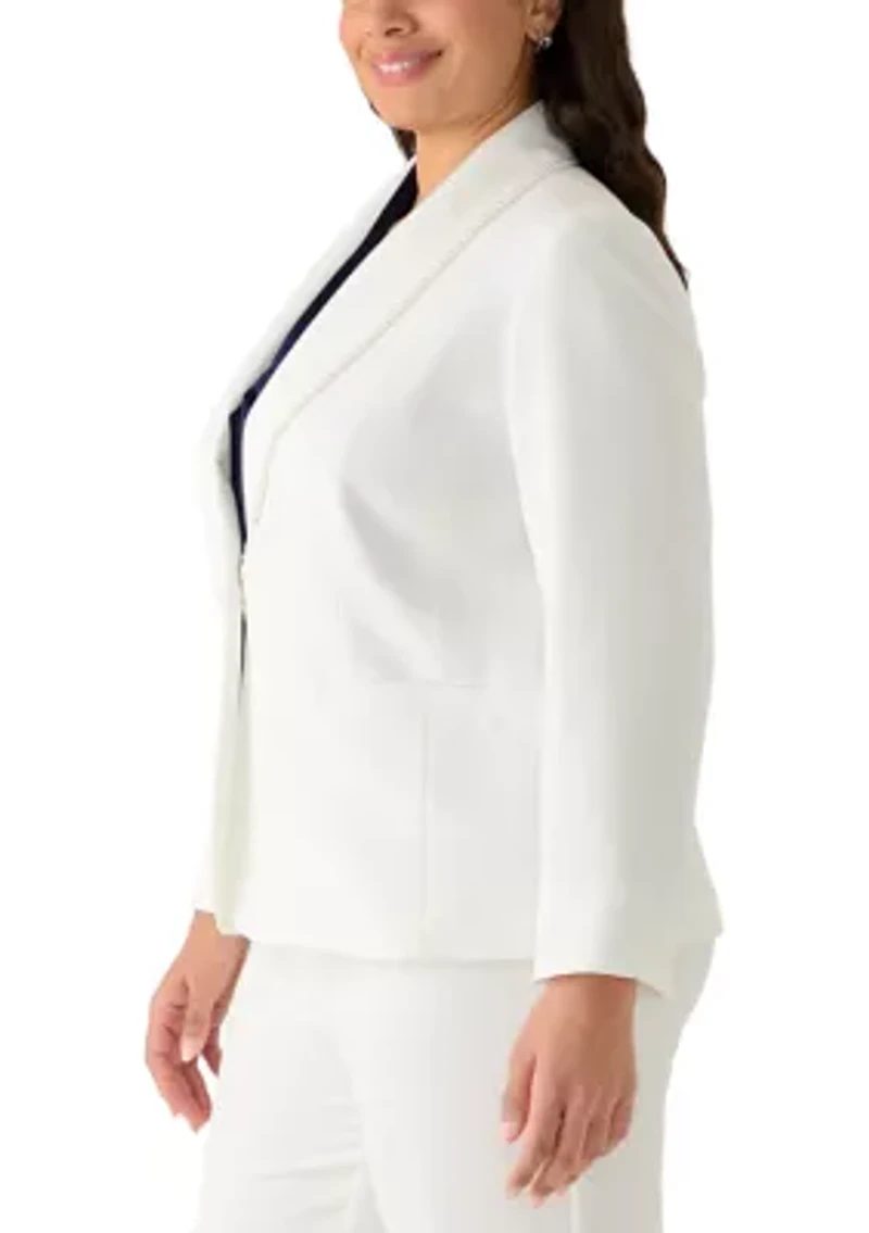 Plus Shawl Collar Pearl Trim Jacket