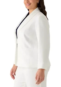 Plus Shawl Collar Pearl Trim Jacket