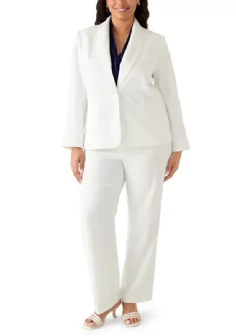 Plus Shawl Collar Pearl Trim Jacket