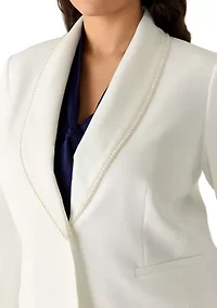 Plus Shawl Collar Pearl Trim Jacket