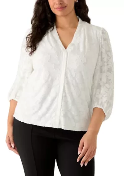 Plus Blouson Sleeve Burnout Top