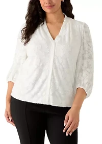 Plus Blouson Sleeve Burnout Top