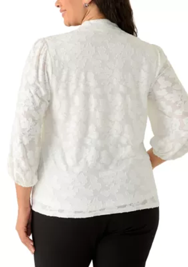 Plus Blouson Sleeve Burnout Top