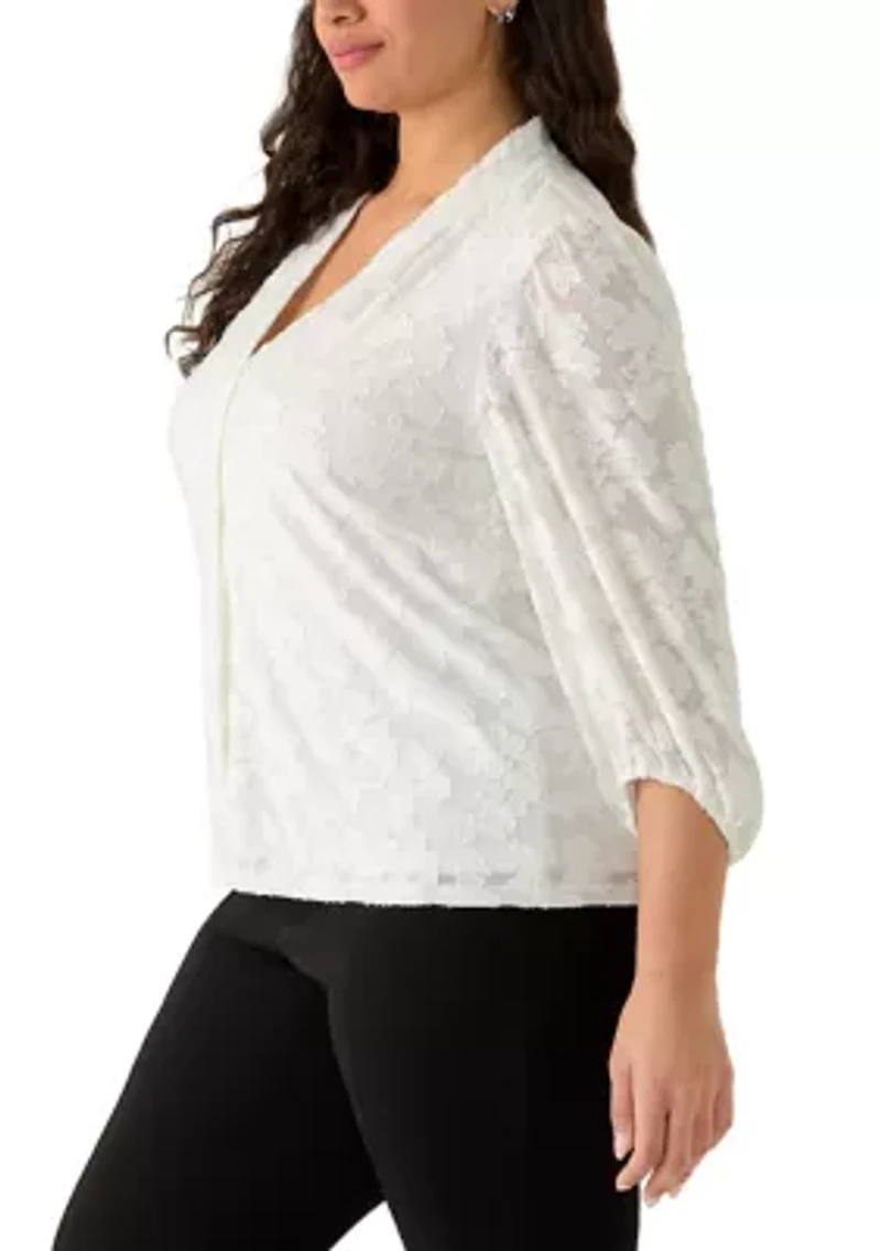 Plus Blouson Sleeve Burnout Top