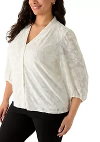 Plus Blouson Sleeve Burnout Top