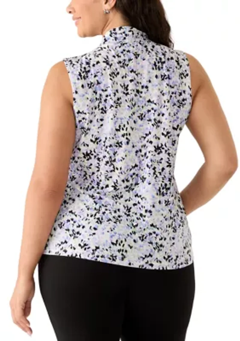 Plus Sleeveless Knot Front Print Blouse