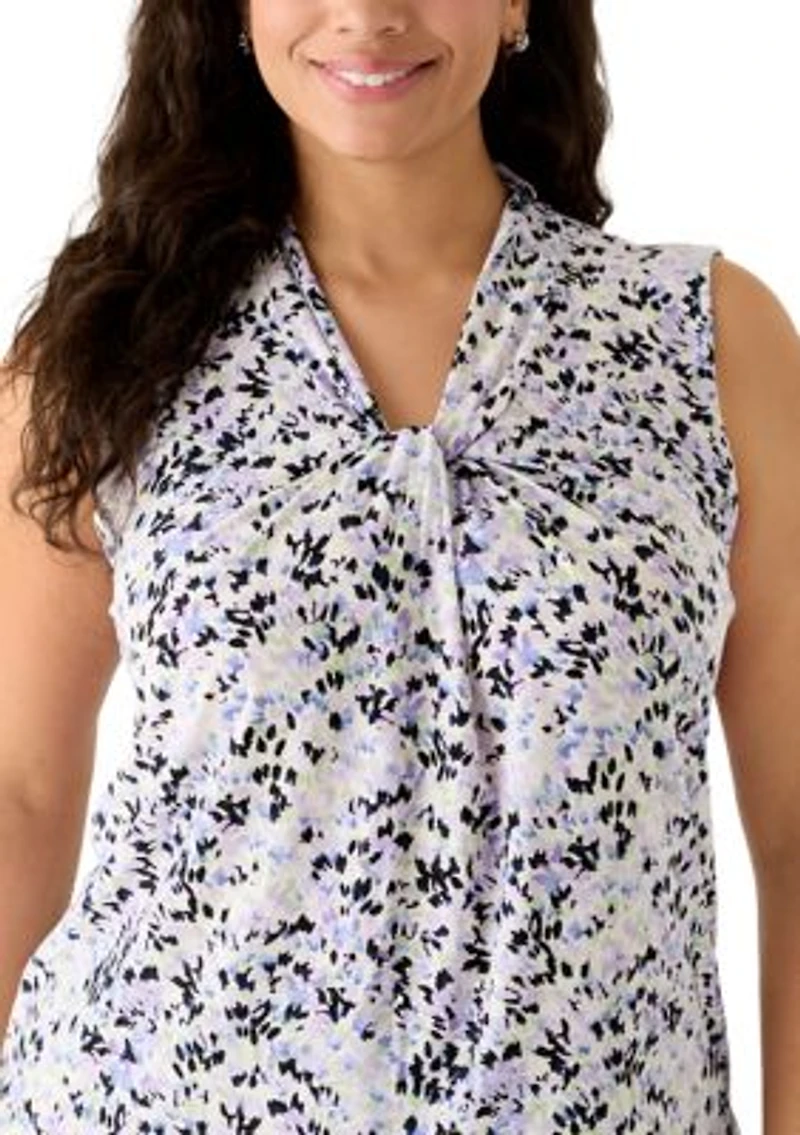 Plus Sleeveless Knot Front Print Blouse