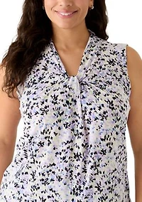 Plus Sleeveless Knot Front Print Blouse