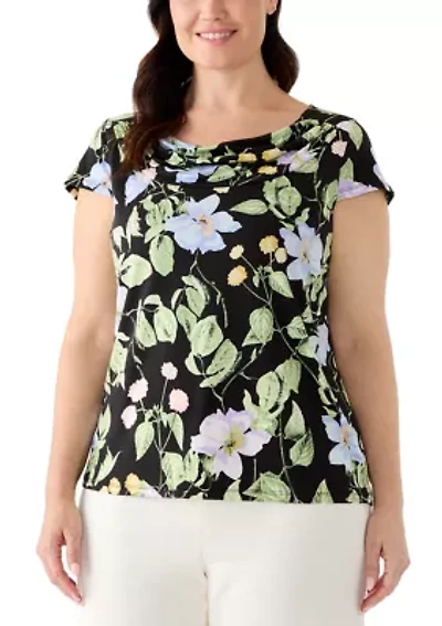 Plus Cowl Neck Knit Blouse