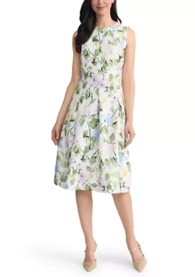 Women's Princess Seam Box Pleat Floral Dress