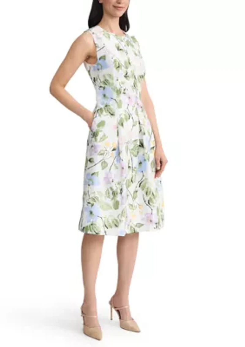 Women's Princess Seam Box Pleat Floral Dress