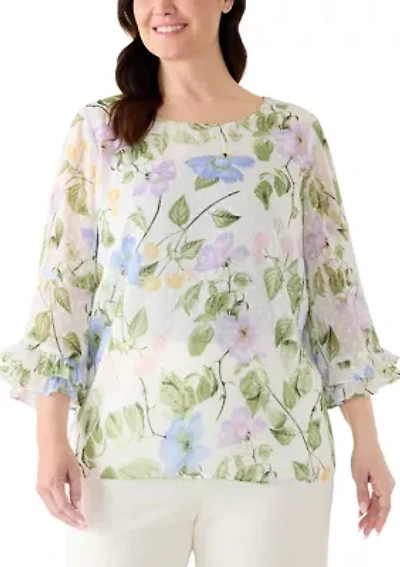 Plus Double Flounce Baby Ruffle Sleeve Blouse