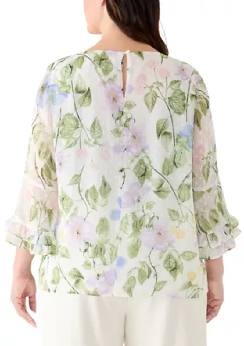 Plus Double Flounce Baby Ruffle Sleeve Blouse