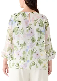 Plus Double Flounce Baby Ruffle Sleeve Blouse