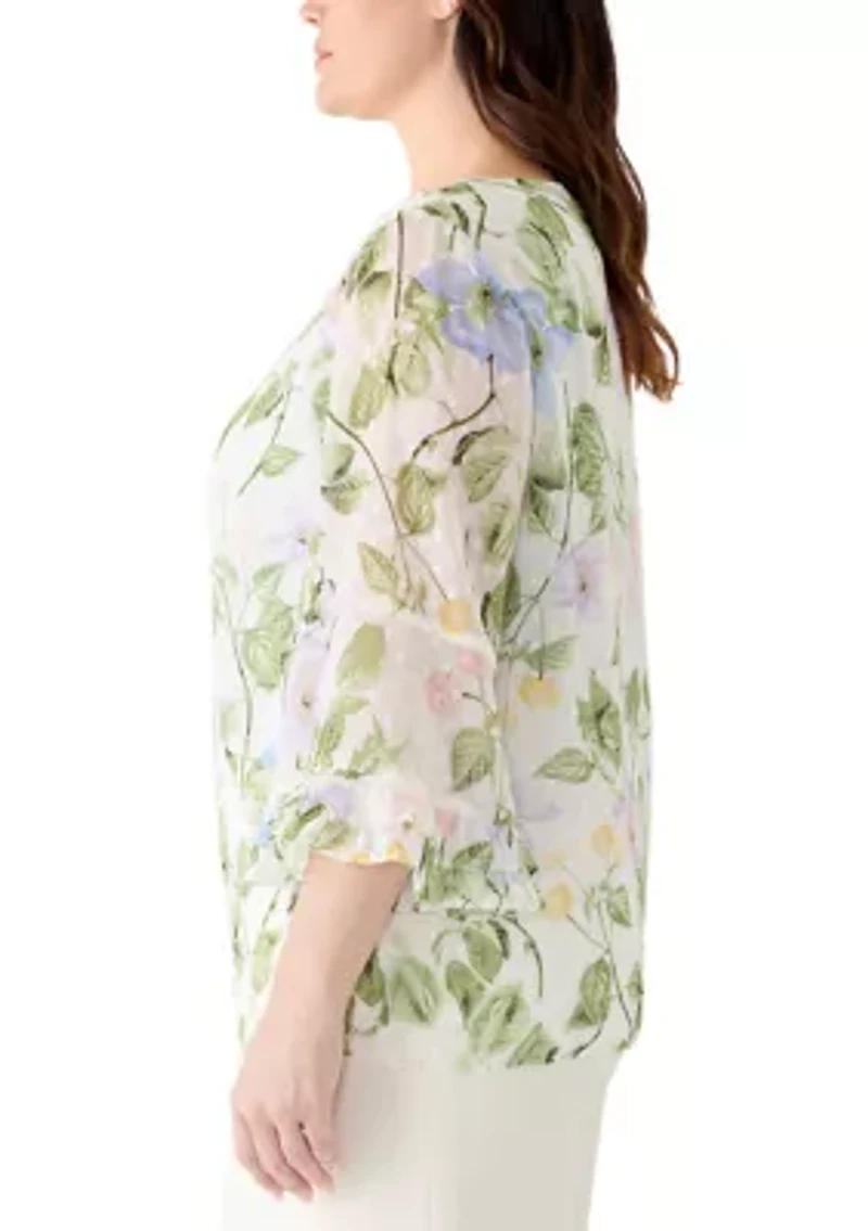 Plus Double Flounce Baby Ruffle Sleeve Blouse