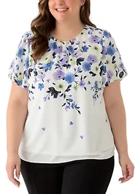 Plus Tulip Sleeve Jewel Neck Blouse