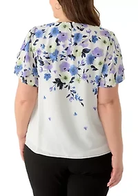 Plus Tulip Sleeve Jewel Neck Blouse