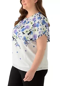 Plus Tulip Sleeve Jewel Neck Blouse