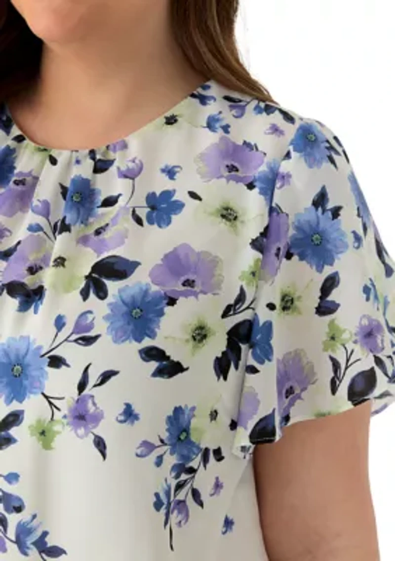 Plus Tulip Sleeve Jewel Neck Blouse