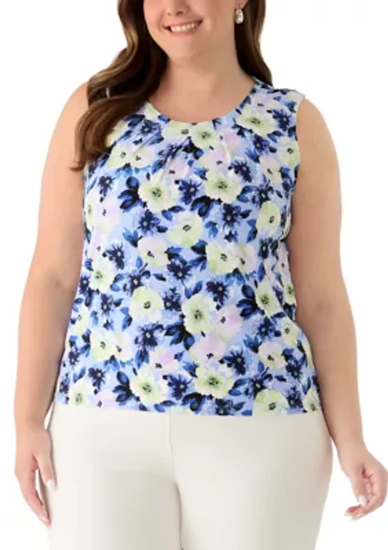 Plus Sleeve Sleeveless Printed Top