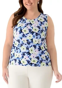 Plus Sleeve Sleeveless Printed Top